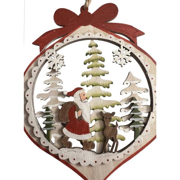 Ganz Christmas Wooden Laser Cut Ornaments Round Santa & Snowman - Picture 5 of 12